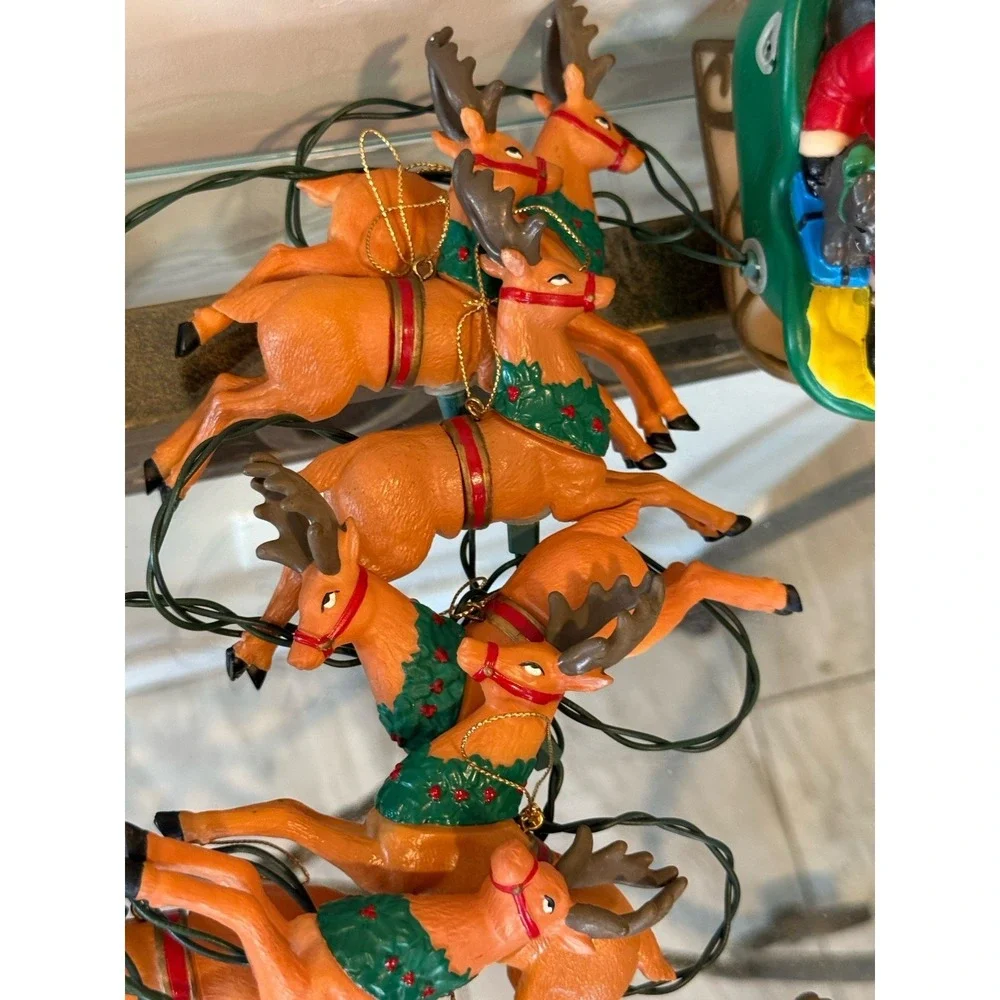 Vintage Kurt Adler Lighted SANTA Sleigh 8 Reindeer Novelty Christmas Lights